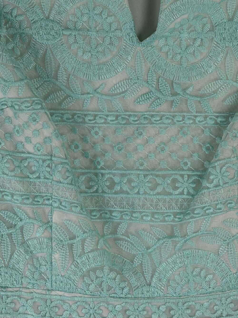 Cynthia Steffe Sea Green Lace Short Sleeve Pleated Fit and Flare Mini Dress - Picture 2 of 8